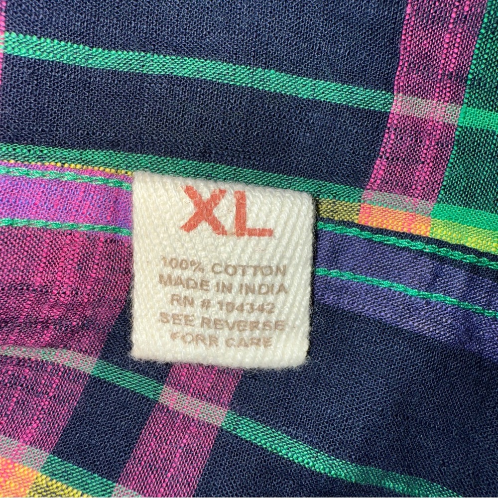 Colorful Plaid Short Sleeves Button Up Multicolor Cotton Lightweight Size XL - Picture 5 of 7